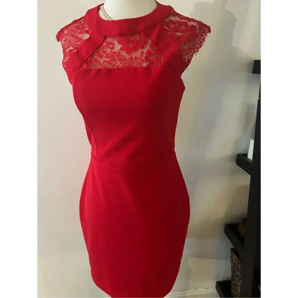 Express sexy lace form fitting stretchy red dress size 4